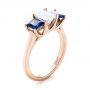 18k Rose Gold 18k Rose Gold Custom Three Stone Blue Sapphire And Diamond Engagement Ring - Three-Quarter View -  103529 - Thumbnail