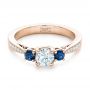 18k Rose Gold 18k Rose Gold Custom Three Stone Blue Sapphire And Diamond Engagement Ring - Flat View -  102250 - Thumbnail
