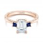 18k Rose Gold 18k Rose Gold Custom Three Stone Blue Sapphire And Diamond Engagement Ring - Flat View -  102348 - Thumbnail