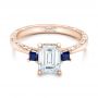 14k Rose Gold 14k Rose Gold Custom Three Stone Blue Sapphire And Diamond Engagement Ring - Flat View -  102348 - Thumbnail