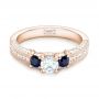 18k Rose Gold 18k Rose Gold Custom Three Stone Blue Sapphire And Diamond Engagement Ring - Flat View -  102926 - Thumbnail