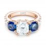 18k Rose Gold 18k Rose Gold Custom Three Stone Blue Sapphire And Diamond Engagement Ring - Flat View -  102972 - Thumbnail