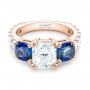 14k Rose Gold 14k Rose Gold Custom Three Stone Blue Sapphire And Diamond Engagement Ring - Flat View -  102972 - Thumbnail