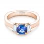 14k Rose Gold 14k Rose Gold Custom Three Stone Blue Sapphire And Diamond Engagement Ring - Flat View -  102985 - Thumbnail