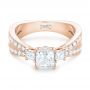 18k Rose Gold 18k Rose Gold Custom Three Stone Diamond Engagement Ring With Blue Sapphires - Flat View -  102992 - Thumbnail