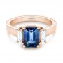 14k Rose Gold 14k Rose Gold Custom Three Stone Blue Sapphire And Diamond Engagement Ring - Flat View -  103468 - Thumbnail