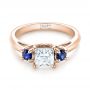14k Rose Gold 14k Rose Gold Custom Three Stone Blue Sapphire And Diamond Engagement Ring - Flat View -  103484 - Thumbnail