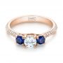 18k Rose Gold 18k Rose Gold Custom Three Stone Blue Sapphire And Diamond Engagement Ring - Flat View -  103490 - Thumbnail