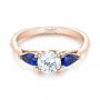 18k Rose Gold 18k Rose Gold Custom Three Stone Blue Sapphire And Diamond Engagement Ring - Flat View -  103507 - Thumbnail