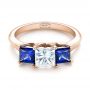 18k Rose Gold 18k Rose Gold Custom Three Stone Blue Sapphire And Diamond Engagement Ring - Flat View -  103529 - Thumbnail
