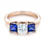 18k Rose Gold 18k Rose Gold Custom Three Stone Blue Sapphire And Diamond Engagement Ring - Flat View -  103529 - Thumbnail