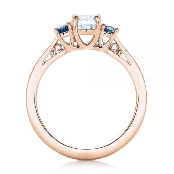 18k Rose Gold 18k Rose Gold Custom Three Stone Blue Sapphire And Diamond Engagement Ring - Front View -  102250