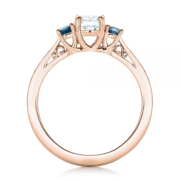 14k Rose Gold 14k Rose Gold Custom Three Stone Blue Sapphire And Diamond Engagement Ring - Front View - 102250
