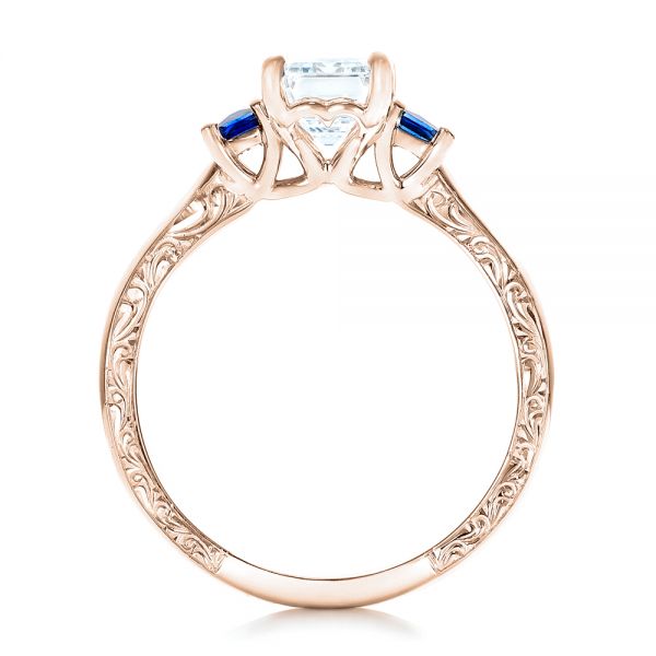 14k Rose Gold 14k Rose Gold Custom Three Stone Blue Sapphire And Diamond Engagement Ring - Front View -  102348