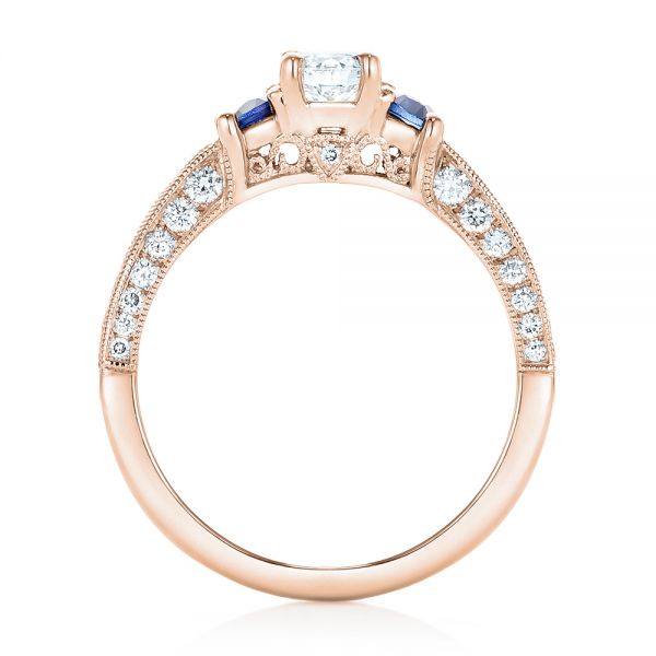 14k Rose Gold 14k Rose Gold Custom Three Stone Blue Sapphire And Diamond Engagement Ring - Front View -  102926