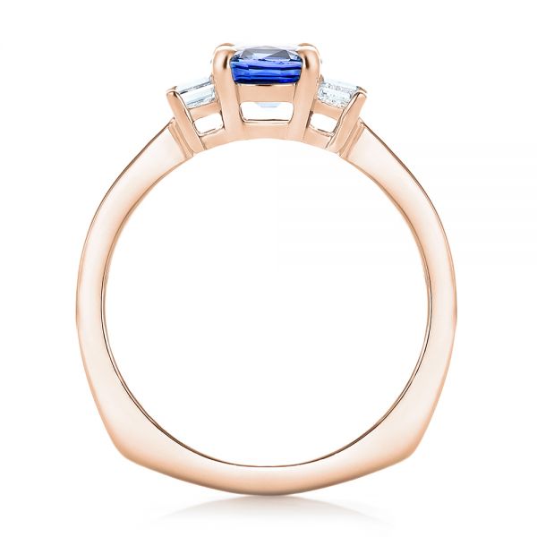 14k Rose Gold 14k Rose Gold Custom Three Stone Blue Sapphire And Diamond Engagement Ring - Front View -  102985