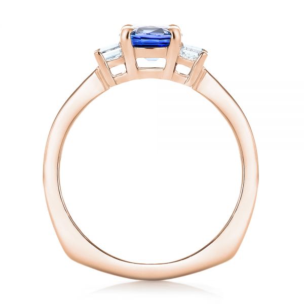 18k Rose Gold 18k Rose Gold Custom Three Stone Blue Sapphire And Diamond Engagement Ring - Front View - 102985