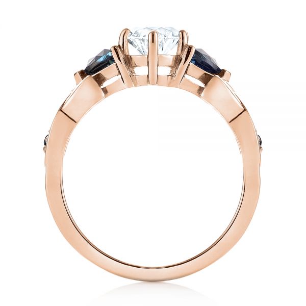18k Rose Gold 18k Rose Gold Custom Three Stone Blue Sapphire And Diamond Engagement Ring - Front View -  103439