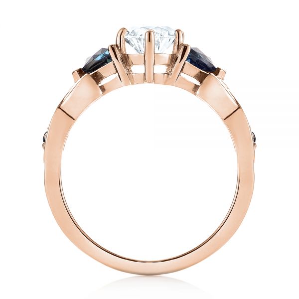 18k Rose Gold 18k Rose Gold Custom Three Stone Blue Sapphire And Diamond Engagement Ring - Front View - 103439