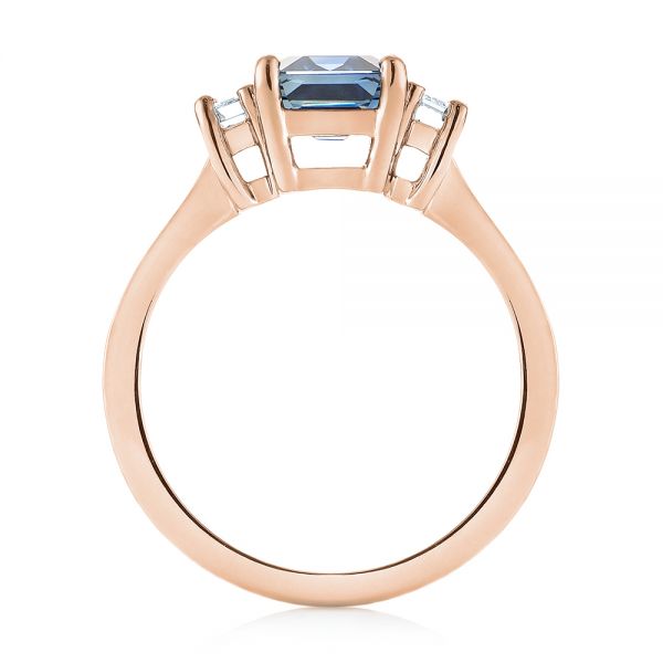 14k Rose Gold 14k Rose Gold Custom Three Stone Blue Sapphire And Diamond Engagement Ring - Front View - 103468