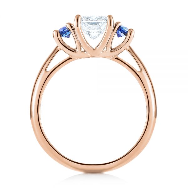 14k Rose Gold 14k Rose Gold Custom Three Stone Blue Sapphire And Diamond Engagement Ring - Front View -  103484