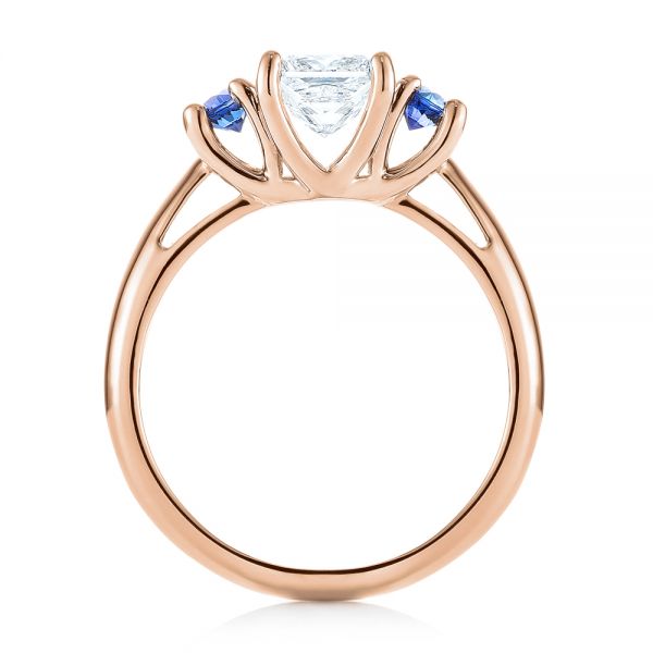 18k Rose Gold 18k Rose Gold Custom Three Stone Blue Sapphire And Diamond Engagement Ring - Front View - 103484