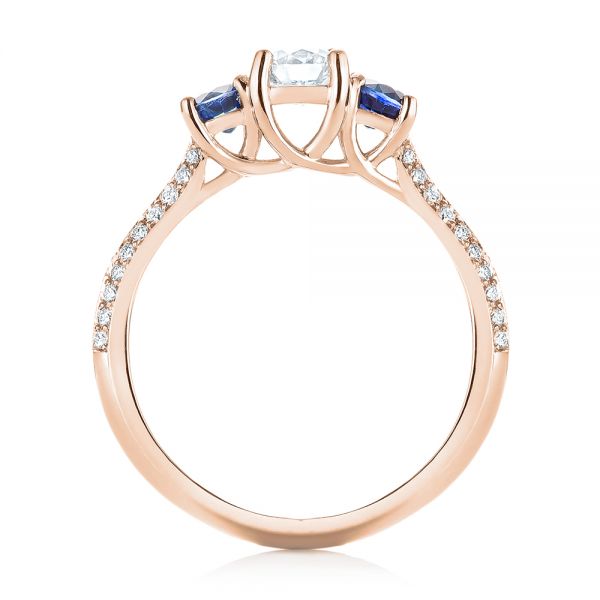 14k Rose Gold 14k Rose Gold Custom Three Stone Blue Sapphire And Diamond Engagement Ring - Front View -  103490