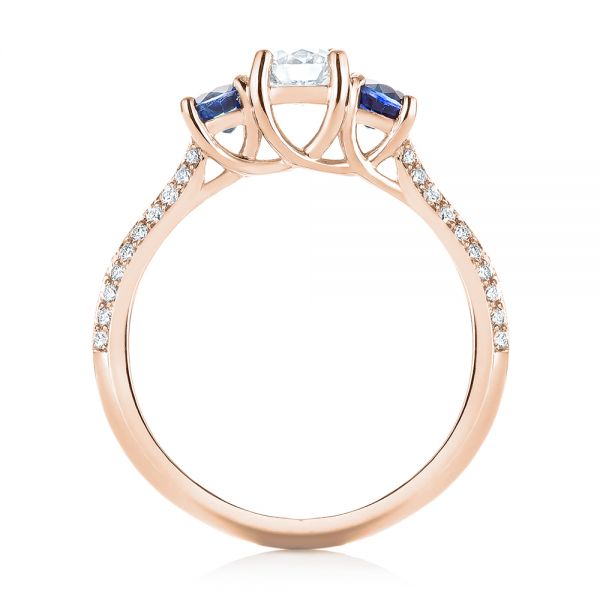 14k Rose Gold 14k Rose Gold Custom Three Stone Blue Sapphire And Diamond Engagement Ring - Front View - 103490
