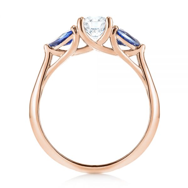 14k Rose Gold 14k Rose Gold Custom Three Stone Blue Sapphire And Diamond Engagement Ring - Front View - 103507