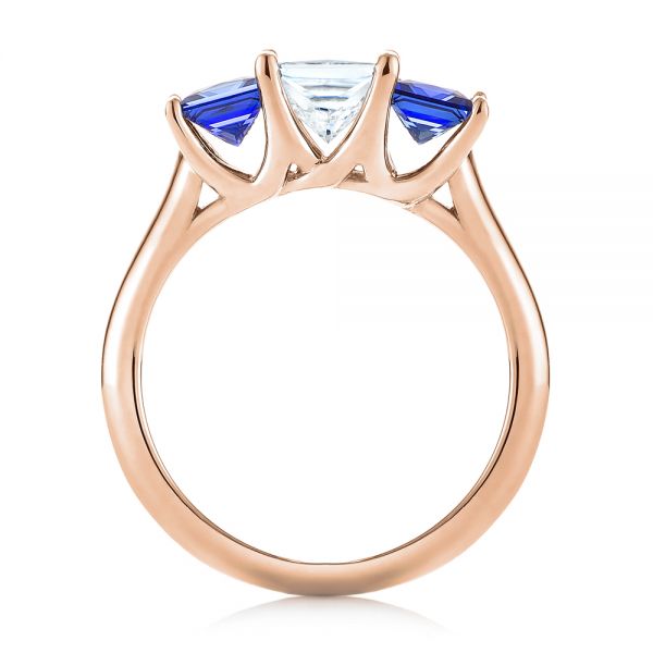18k Rose Gold 18k Rose Gold Custom Three Stone Blue Sapphire And Diamond Engagement Ring - Front View - 103529