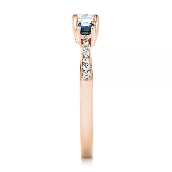 18k Rose Gold 18k Rose Gold Custom Three Stone Blue Sapphire And Diamond Engagement Ring - Side View -  102250