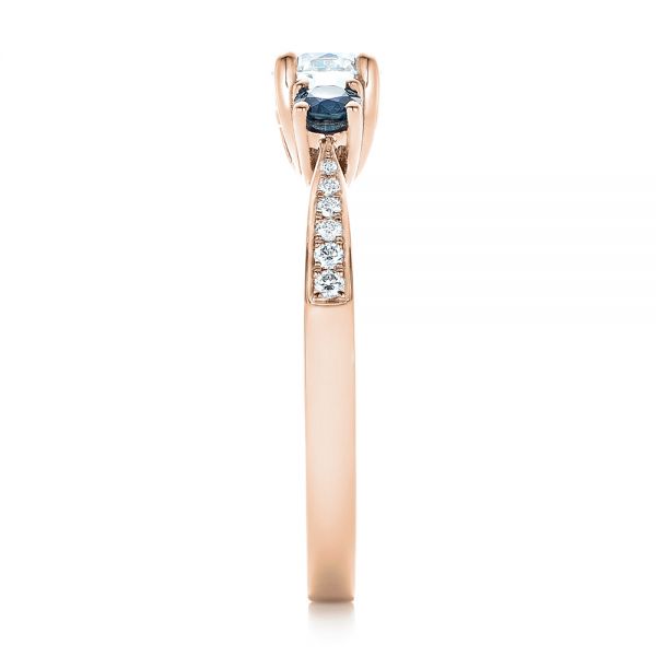 14k Rose Gold 14k Rose Gold Custom Three Stone Blue Sapphire And Diamond Engagement Ring - Side View - 102250