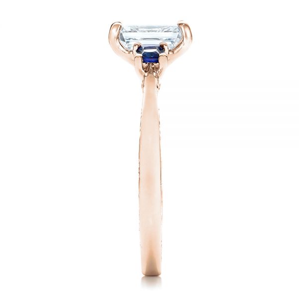 14k Rose Gold 14k Rose Gold Custom Three Stone Blue Sapphire And Diamond Engagement Ring - Side View -  102348