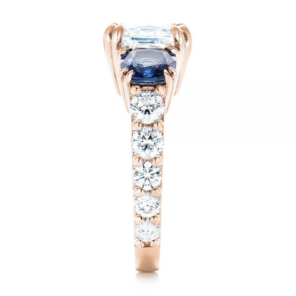 14k Rose Gold 14k Rose Gold Custom Three Stone Blue Sapphire And Diamond Engagement Ring - Side View -  102972