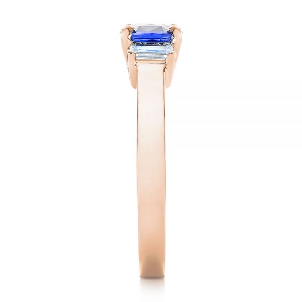 18k Rose Gold 18k Rose Gold Custom Three Stone Blue Sapphire And Diamond Engagement Ring - Side View -  102985