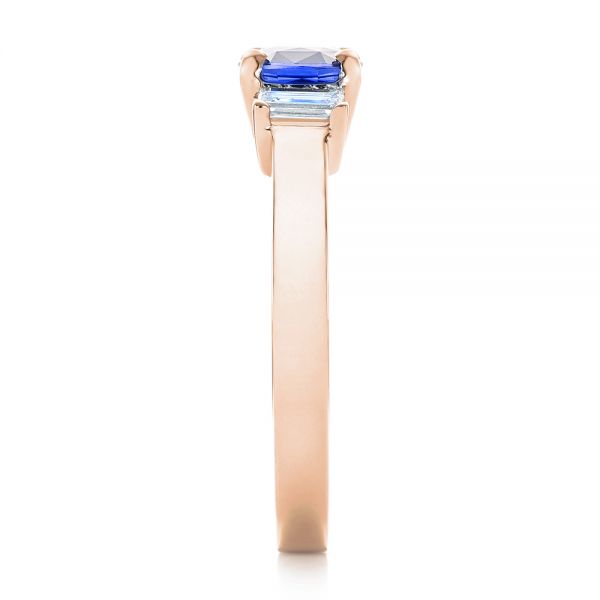 18k Rose Gold 18k Rose Gold Custom Three Stone Blue Sapphire And Diamond Engagement Ring - Side View - 102985