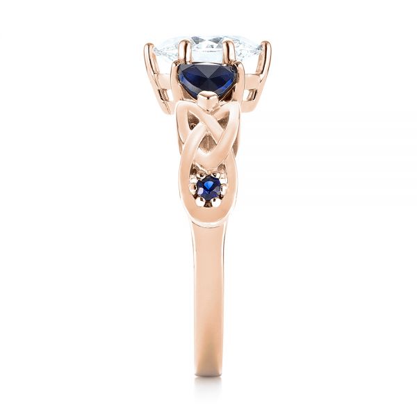 18k Rose Gold 18k Rose Gold Custom Three Stone Blue Sapphire And Diamond Engagement Ring - Side View - 103439