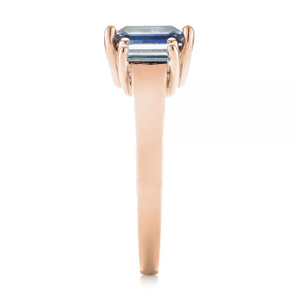 14k Rose Gold 14k Rose Gold Custom Three Stone Blue Sapphire And Diamond Engagement Ring - Side View - 103468