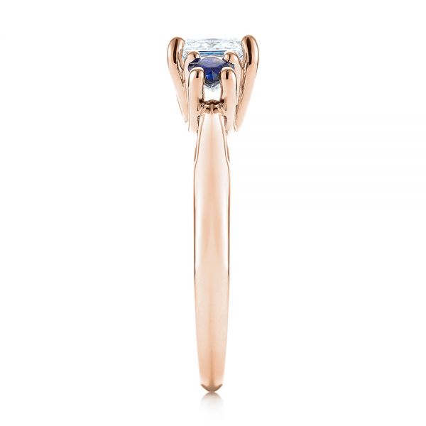 18k Rose Gold 18k Rose Gold Custom Three Stone Blue Sapphire And Diamond Engagement Ring - Side View -  103484