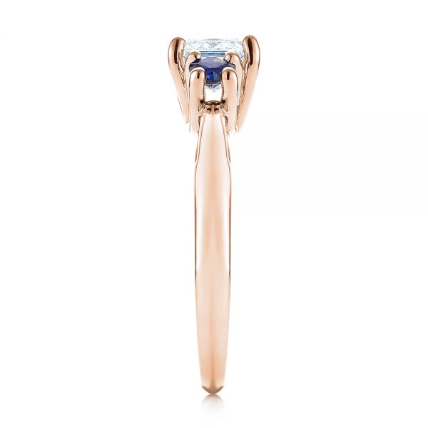 18k Rose Gold 18k Rose Gold Custom Three Stone Blue Sapphire And Diamond Engagement Ring - Side View - 103484