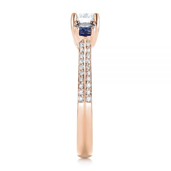 14k Rose Gold 14k Rose Gold Custom Three Stone Blue Sapphire And Diamond Engagement Ring - Side View - 103490