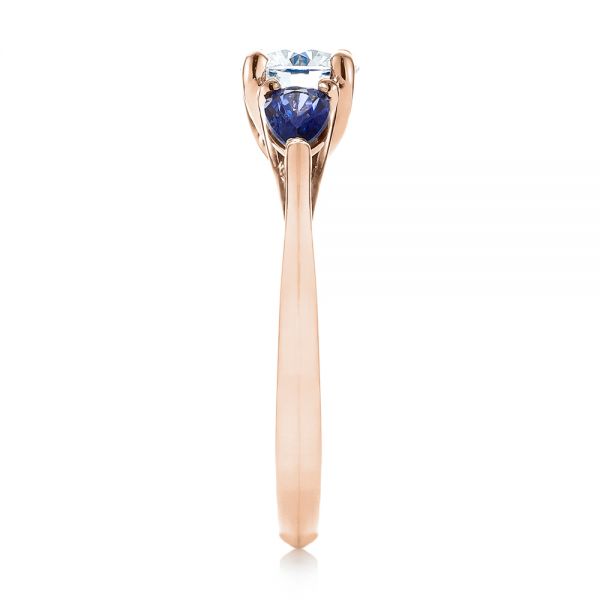 14k Rose Gold 14k Rose Gold Custom Three Stone Blue Sapphire And Diamond Engagement Ring - Side View -  103507