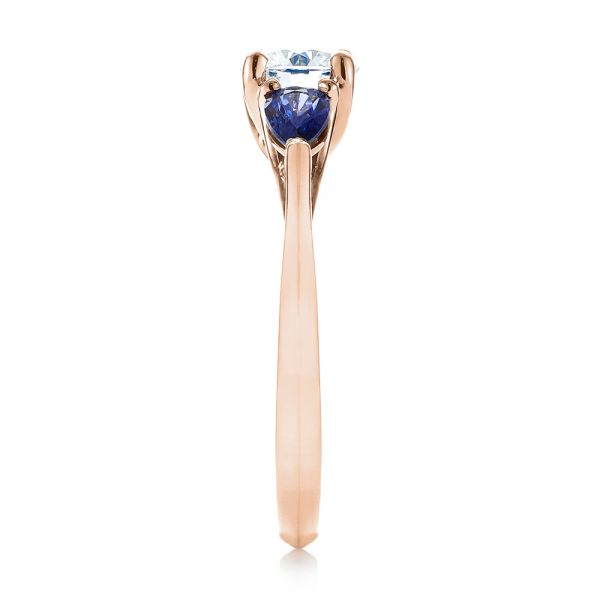 14k Rose Gold 14k Rose Gold Custom Three Stone Blue Sapphire And Diamond Engagement Ring - Side View - 103507