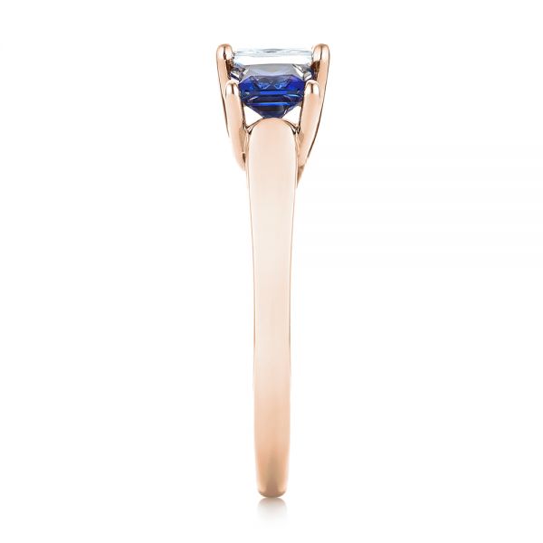 14k Rose Gold 14k Rose Gold Custom Three Stone Blue Sapphire And Diamond Engagement Ring - Side View -  103529