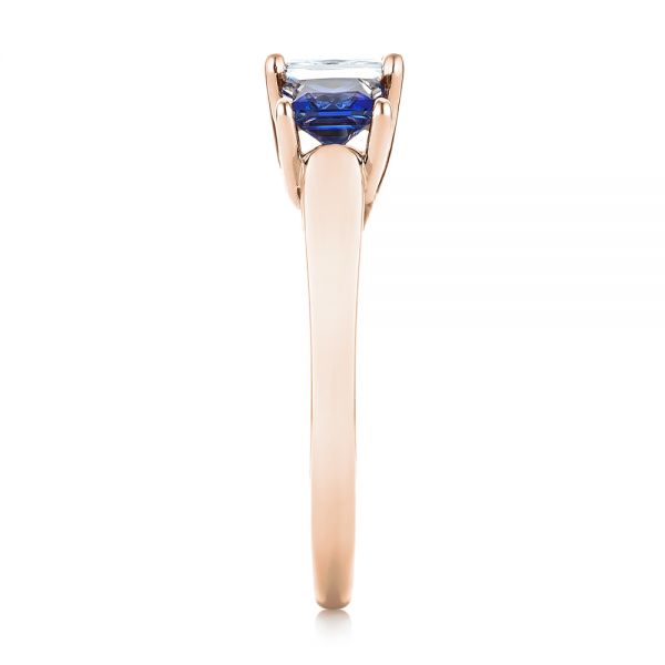 18k Rose Gold 18k Rose Gold Custom Three Stone Blue Sapphire And Diamond Engagement Ring - Side View - 103529