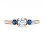 14k Rose Gold 14k Rose Gold Custom Three Stone Blue Sapphire And Diamond Engagement Ring - Top View -  102250 - Thumbnail