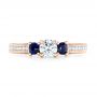 14k Rose Gold 14k Rose Gold Custom Three Stone Blue Sapphire And Diamond Engagement Ring - Top View -  102926 - Thumbnail