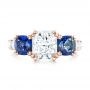 14k Rose Gold 14k Rose Gold Custom Three Stone Blue Sapphire And Diamond Engagement Ring - Top View -  102972 - Thumbnail