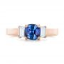 18k Rose Gold 18k Rose Gold Custom Three Stone Blue Sapphire And Diamond Engagement Ring - Top View -  102985 - Thumbnail