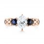 18k Rose Gold 18k Rose Gold Custom Three Stone Blue Sapphire And Diamond Engagement Ring - Top View -  103439 - Thumbnail
